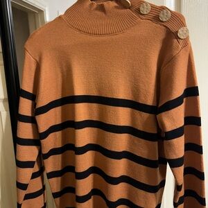 High neck sweater Gold w/black stripes